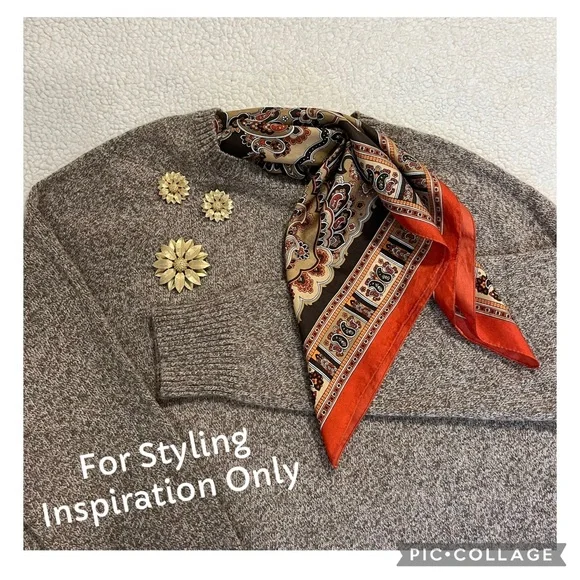 Vintage Square Brown with Orange Trim Scarf - Picture 5 of 5